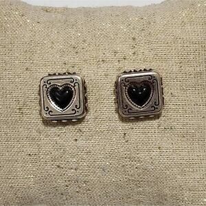 Brighton vintage retired square scrolled black heart post stud‎ earrings